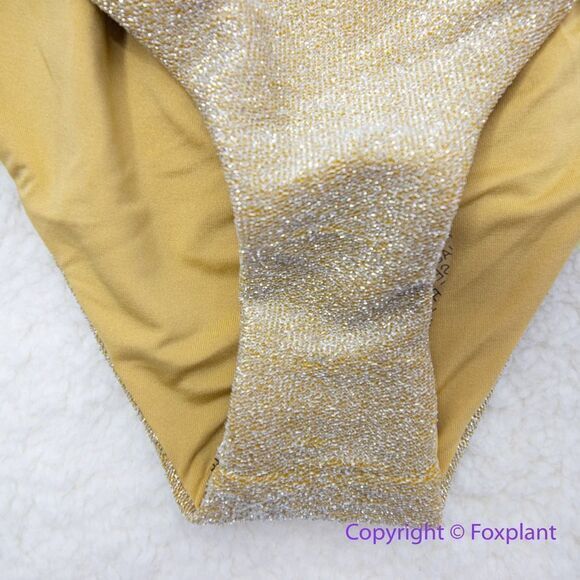 NEW Free People It's Now Cool Gathered Tie Up Bikini Bottom Gold Lurex, size L - Picture 8 of 13